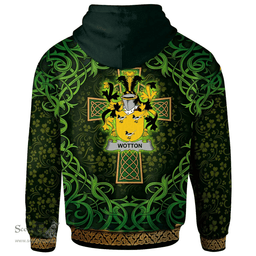ScotsTee Shop Irish Wotton Coat of Arms Family Crest Ireland Hoodie Celtic Cross Shamrock Patterns