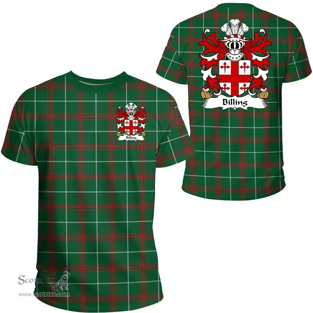 ScotsTee Shop Welsh Billing (of Flint) Coat of Arms Family Crest Wales T Shirt Welsh National Tartan T Shirt