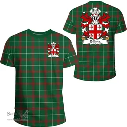 ScotsTee Shop Welsh Billing (of Flint) Coat of Arms Family Crest Wales T Shirt Welsh National Tartan T Shirt