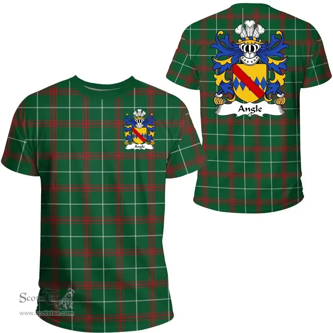 ScotsTee Shop Welsh Angle (Pembrokeshire) Coat of Arms Family Crest Wales T Shirt Welsh National Tartan T Shirt