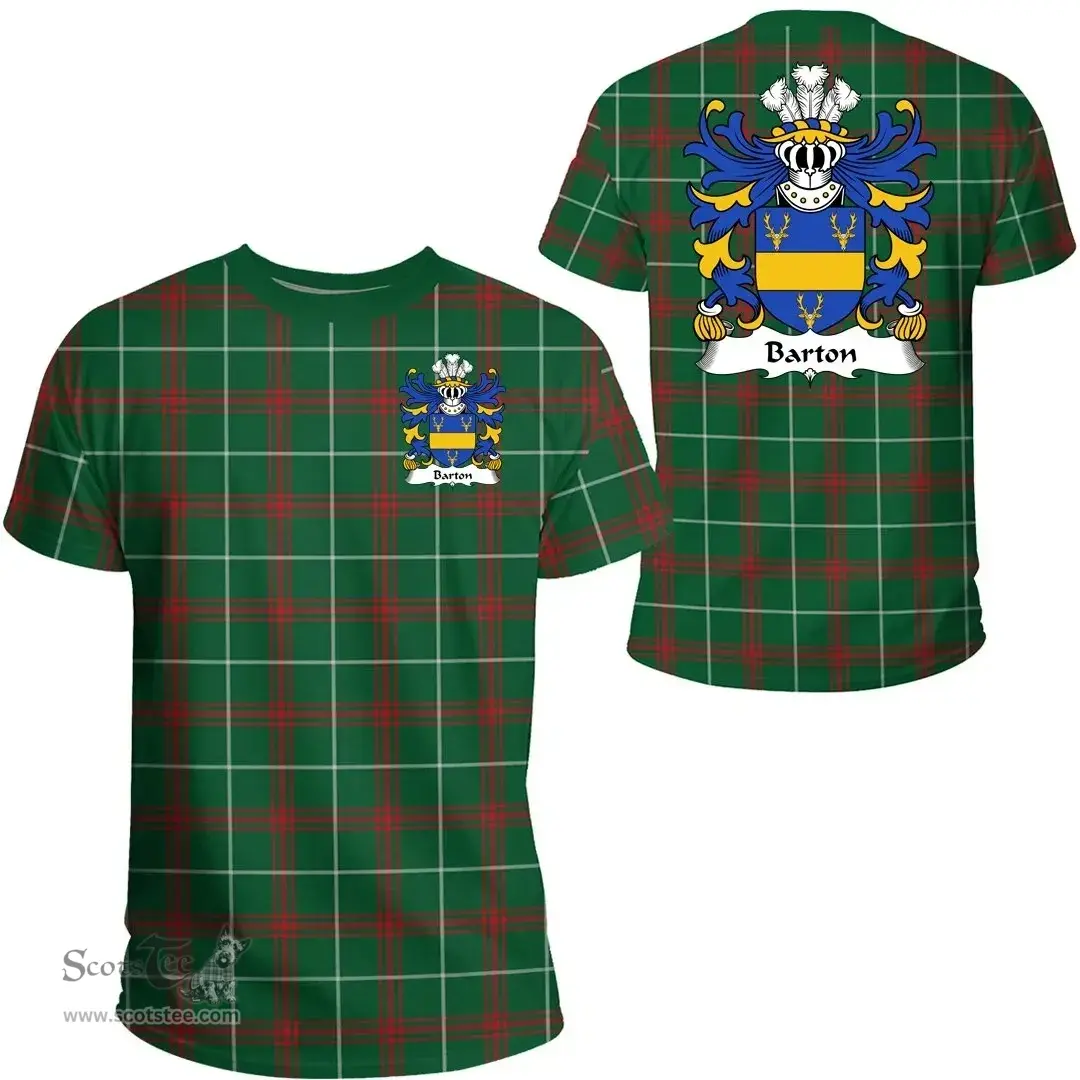 ScotsTee Shop Welsh Barton Coat of Arms Family Crest Wales T Shirt Welsh National Tartan T Shirt