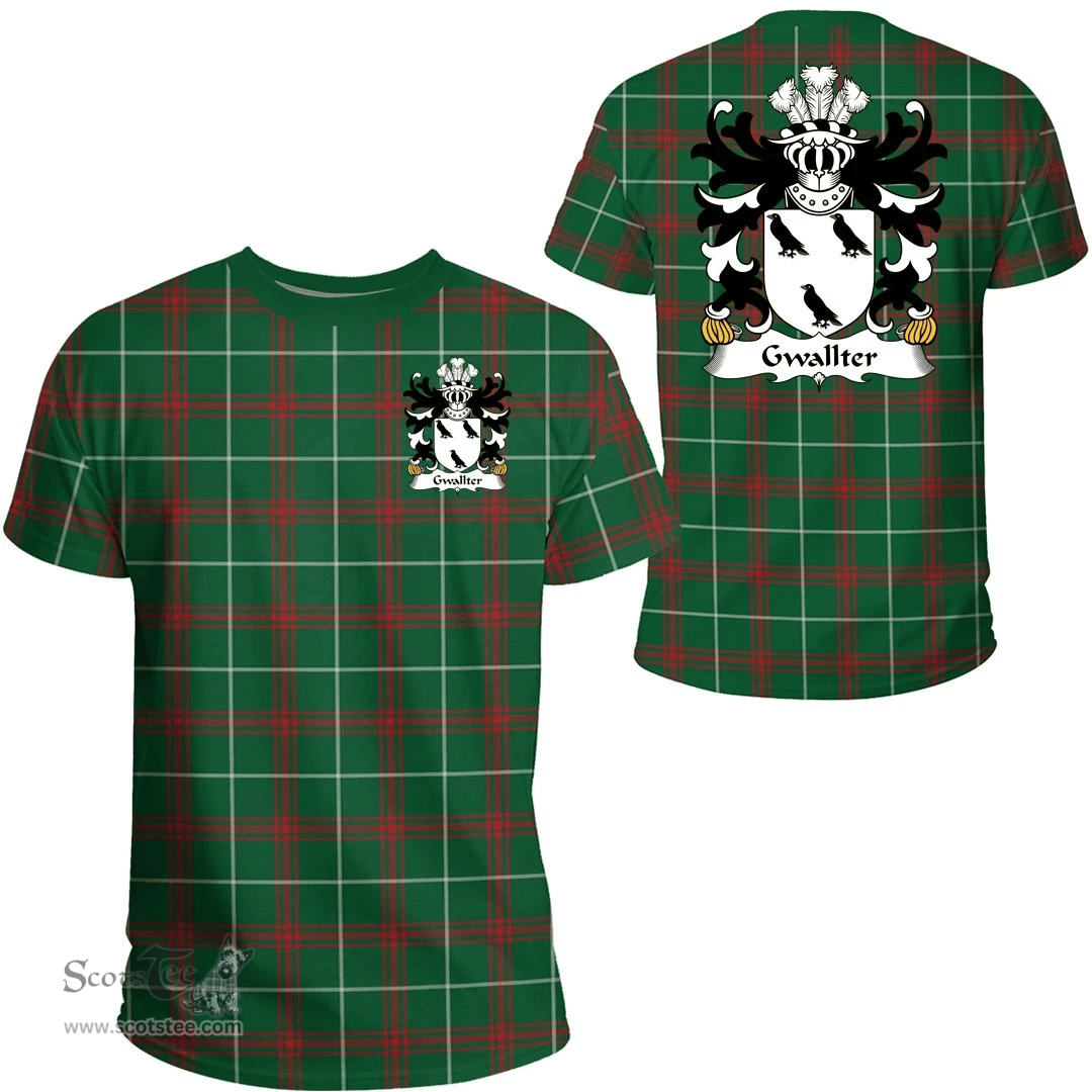 ScotsTee Shop Welsh Gwallter (or Walter, AP JOHN) Coat of Arms Family Crest Wales T Shirt Welsh National Tartan T Shirt