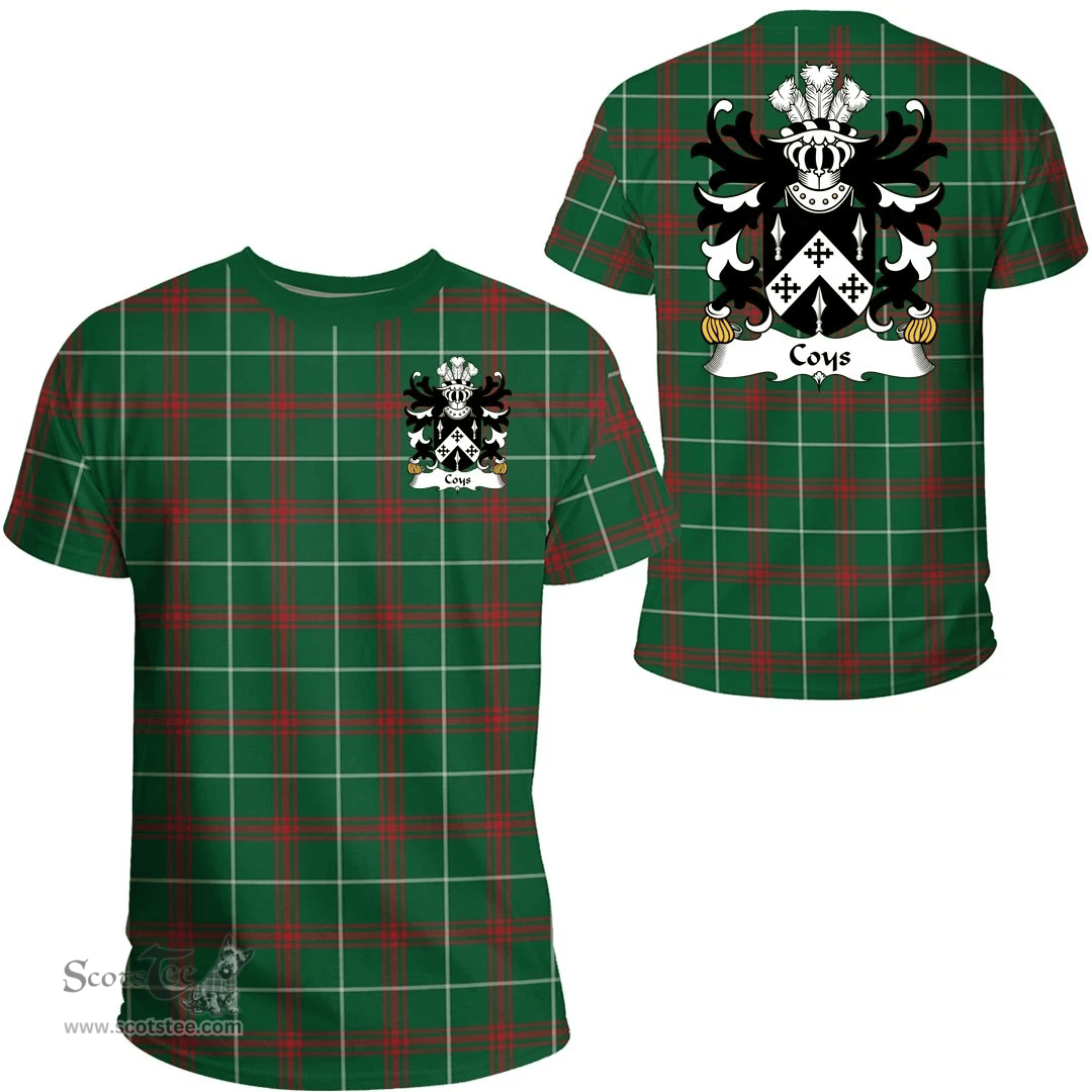 ScotsTee Shop Welsh Coys (of Great Llanmelin, Monmouthshire) Coat of Arms Family Crest Wales T Shirt Welsh National Tartan T Shirt