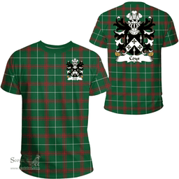 ScotsTee Shop Welsh Coys (of Great Llanmelin, Monmouthshire) Coat of Arms Family Crest Wales T Shirt Welsh National Tartan T Shirt
