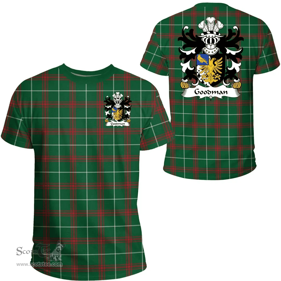 ScotsTee Shop Welsh Goodman (of Ruthin, Denbighshire) Coat of Arms Family Crest Wales T Shirt Welsh National Tartan T Shirt