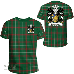 ScotsTee Shop Welsh Goodman (of Ruthin, Denbighshire) Coat of Arms Family Crest Wales T Shirt Welsh National Tartan T Shirt