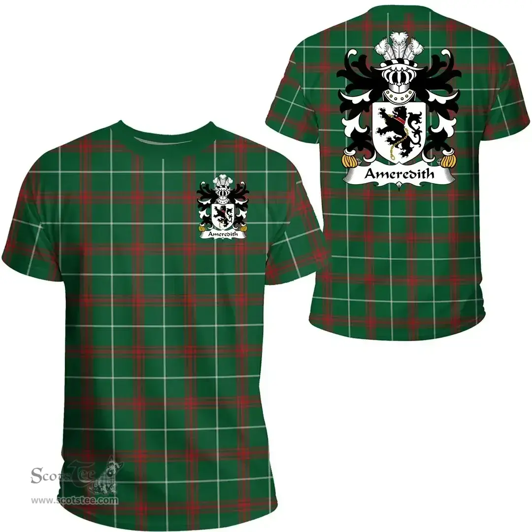 ScotsTee Shop Welsh Ameredith (Meredith of Crediton) Coat of Arms Family Crest Wales T Shirt Welsh National Tartan T Shirt
