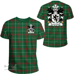 ScotsTee Shop Welsh Ameredith (Meredith of Crediton) Coat of Arms Family Crest Wales T Shirt Welsh National Tartan T Shirt