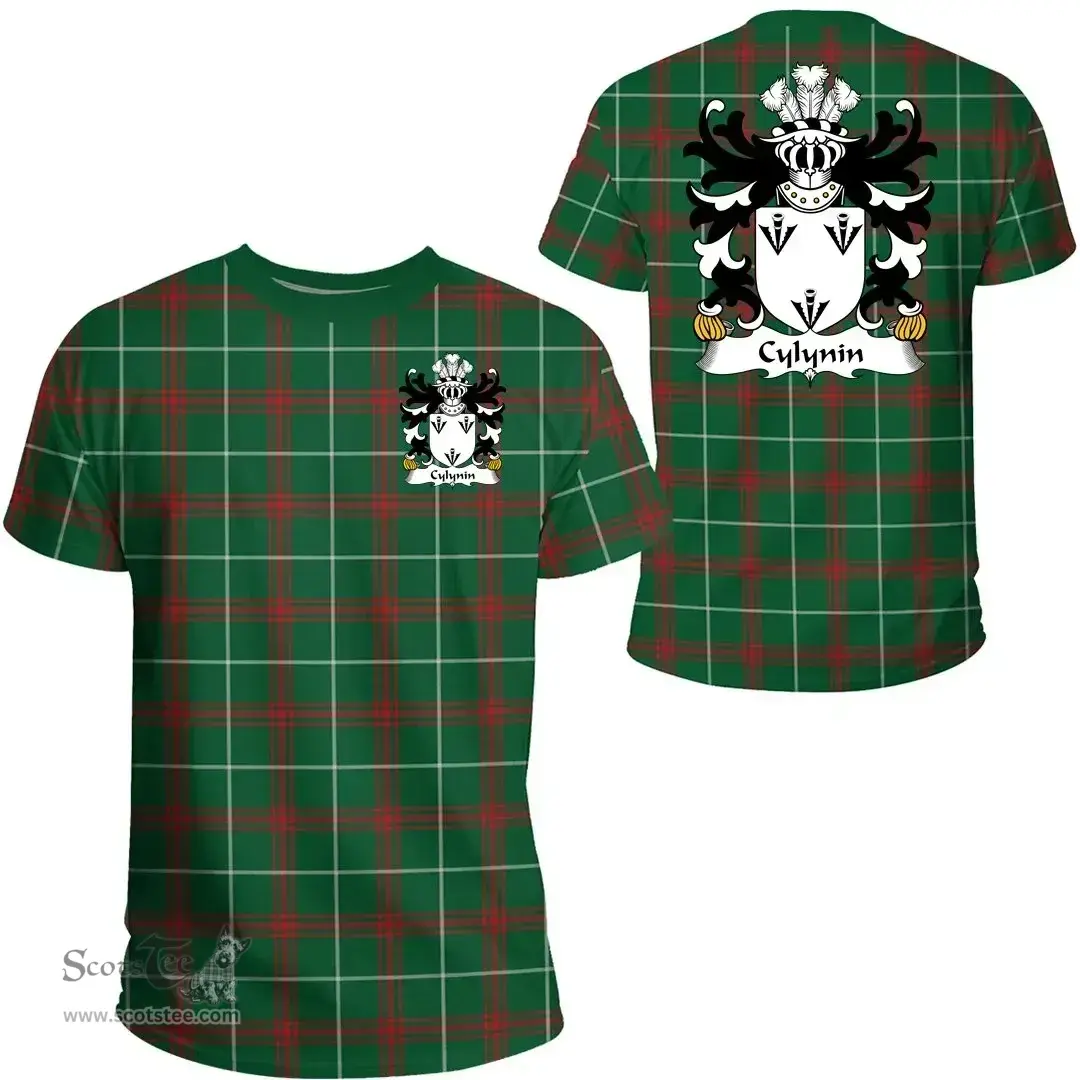 ScotsTee Shop Welsh Cylynin (of Powys) Coat of Arms Family Crest Wales T Shirt Welsh National Tartan T Shirt
