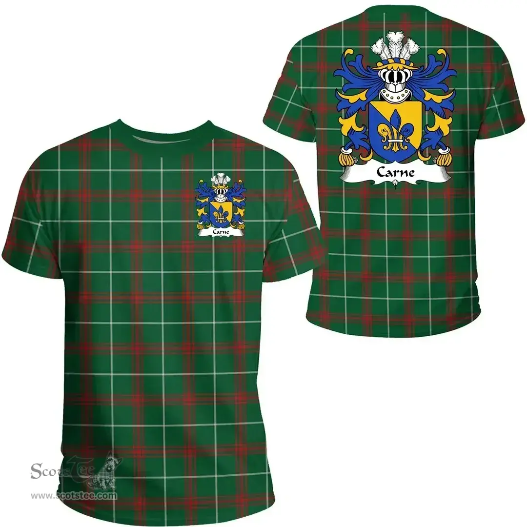 ScotsTee Shop Welsh Carne (of Nash and Ewenni, Glamorgan) Coat of Arms Family Crest Wales T Shirt Welsh National Tartan T Shirt