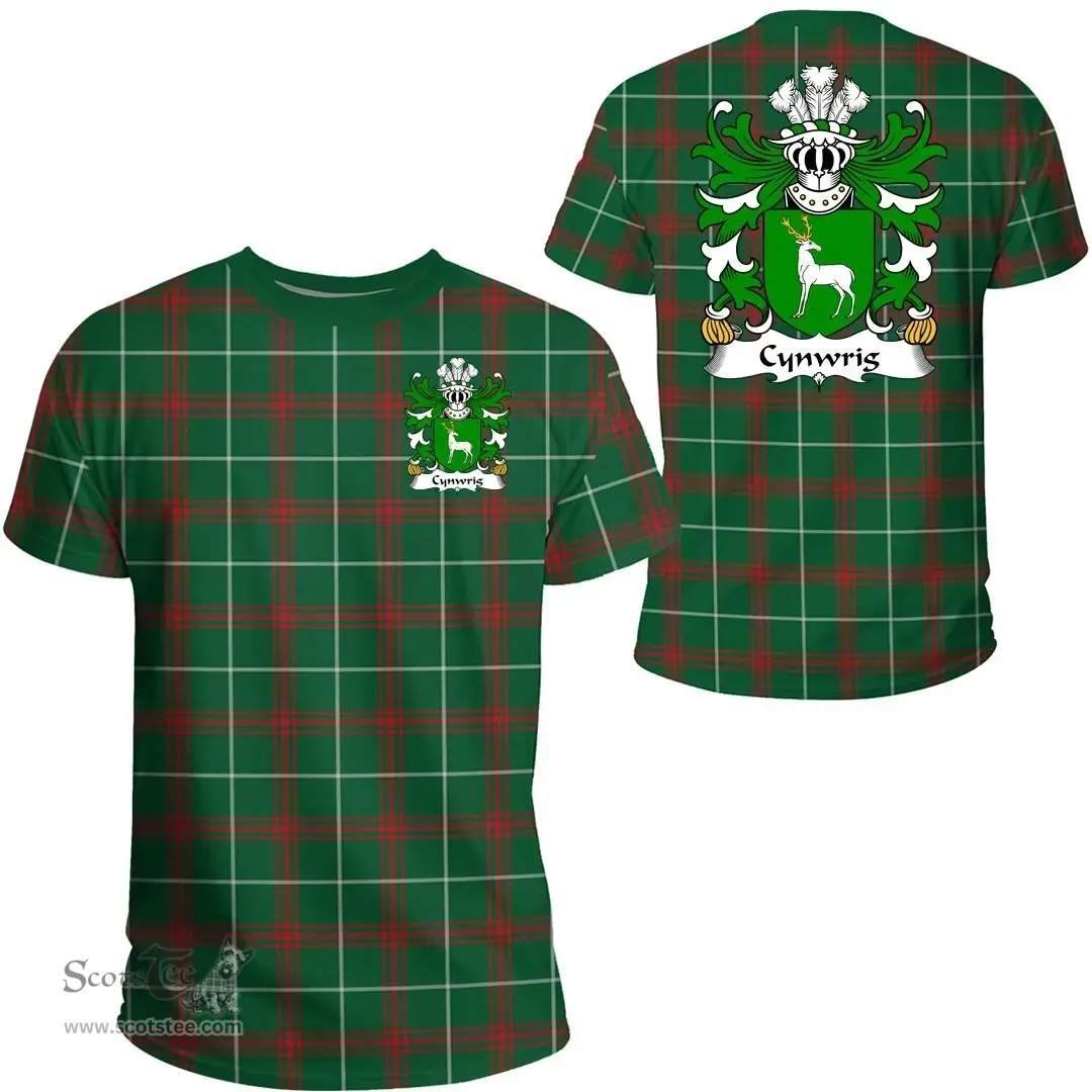 ScotsTee Shop Welsh Cynwrig (FYCHAN -or CWNWS DDU) Coat of Arms Family Crest Wales T Shirt Welsh National Tartan T Shirt