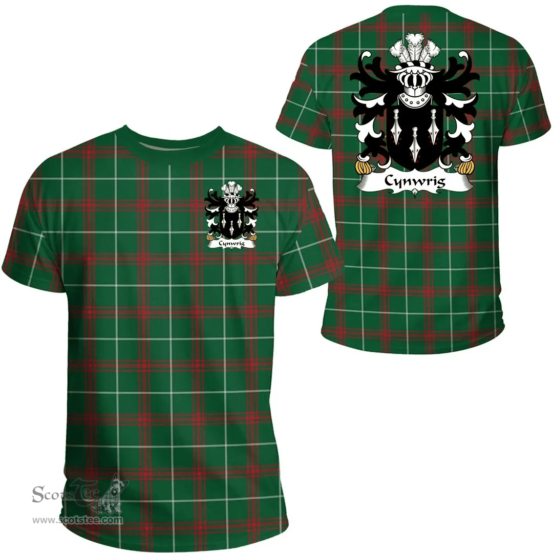 ScotsTee Shop Welsh Cynwrig (SAIS) Coat of Arms Family Crest Wales T Shirt Welsh National Tartan T Shirt