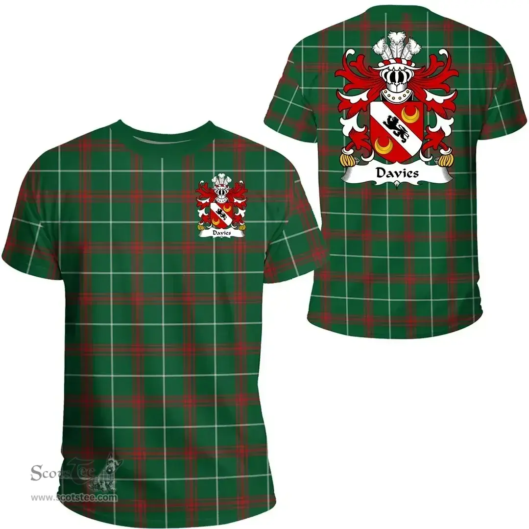 ScotsTee Shop Welsh Davies (of Chester) Coat of Arms Family Crest Wales T Shirt Welsh National Tartan T Shirt