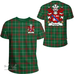 ScotsTee Shop Welsh Fitzpain (of Llanfair, Monmouthshire) Coat of Arms Family Crest Wales T Shirt Welsh National Tartan T Shirt