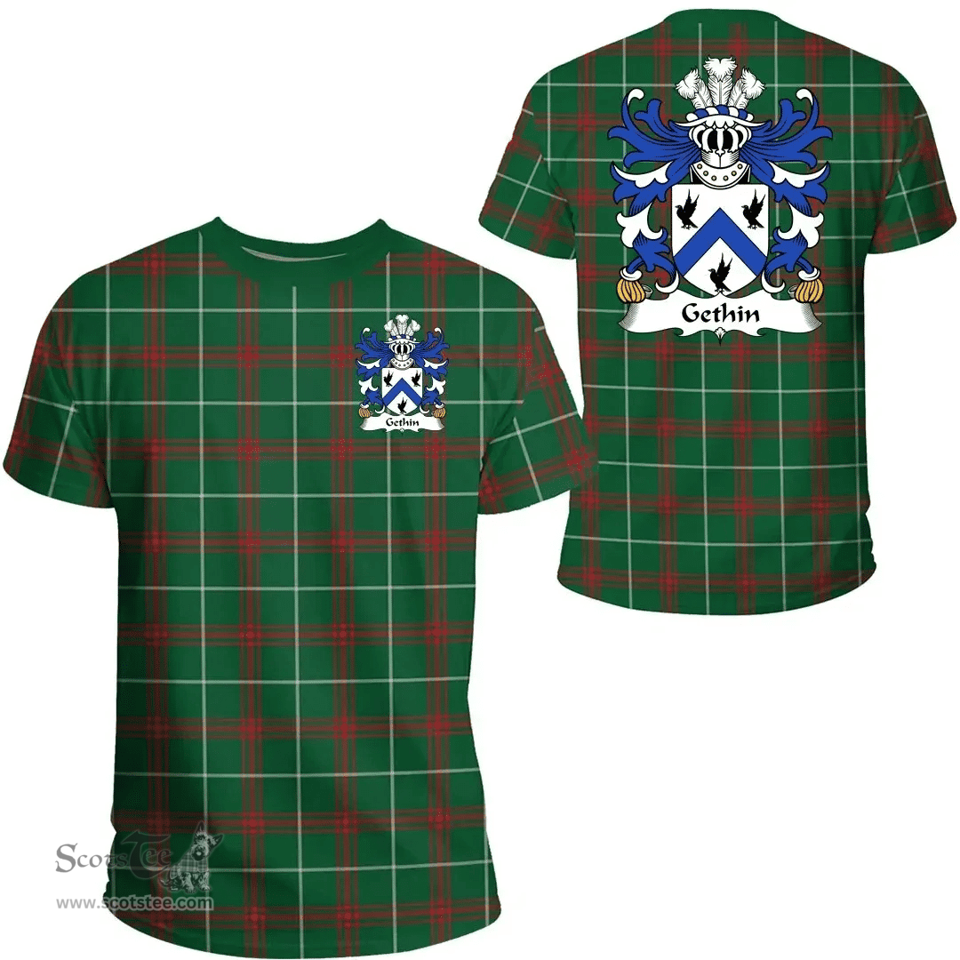 ScotsTee Shop Welsh Gethin (a soldier in Normandy in 1430vïs) Coat of Arms Family Crest Wales T Shirt Welsh National Tartan T Shirt