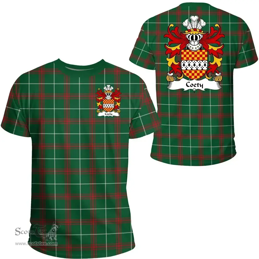 ScotsTee Shop Welsh Coety (Lords of Coety, Glamorganshire) Coat of Arms Family Crest Wales T Shirt Welsh National Tartan T Shirt