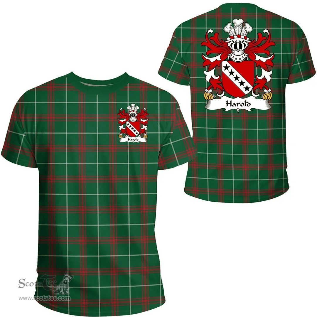 ScotsTee Shop Welsh Harold (of Haroldston, Pembrokeshire) Coat of Arms Family Crest Wales T Shirt Welsh National Tartan T Shirt