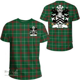 ScotsTee Shop Welsh Enlli (of Lleyn) Coat of Arms Family Crest Wales T Shirt Welsh National Tartan T Shirt