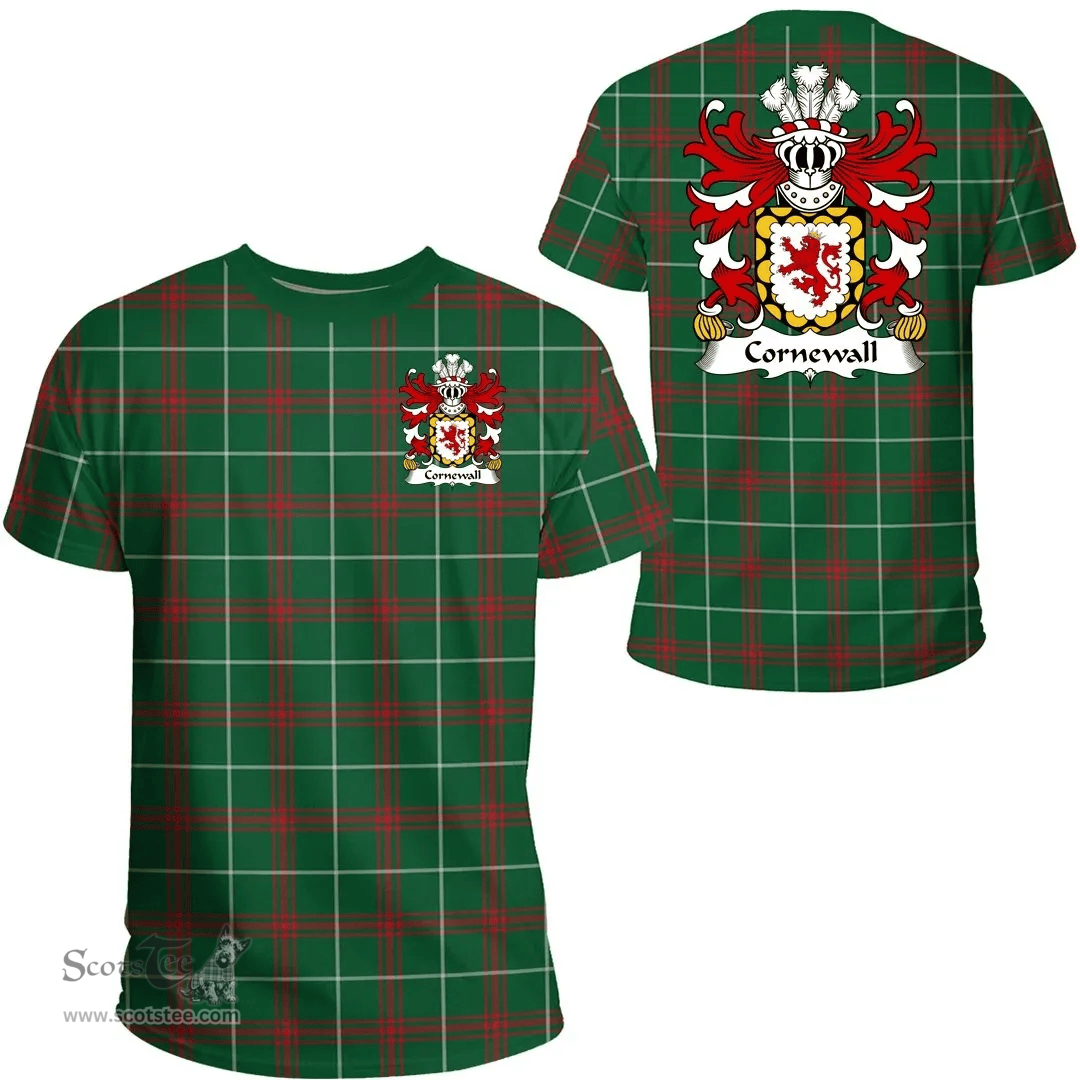 ScotsTee Shop Welsh Cornewall (Barons of Burford) Coat of Arms Family Crest Wales T Shirt Welsh National Tartan T Shirt