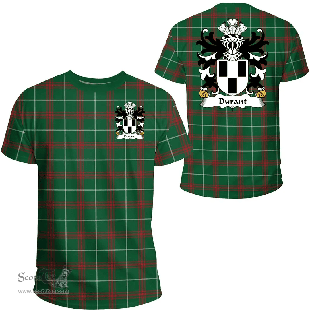 ScotsTee Shop Welsh Durant (of Redwick, Monmouthshire) Coat of Arms Family Crest Wales T Shirt Welsh National Tartan T Shirt