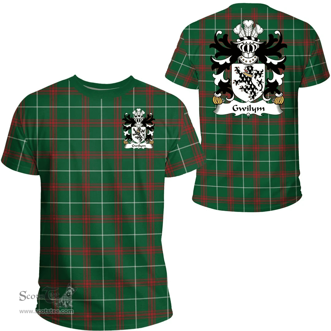 ScotsTee Shop Welsh Gwilym (AP DAFYDD-of Senghenydd, Glamorgan)Gwilym (AP DAFYDD-of Senghenydd, Glamorgan) Coat of Arms Family Crest Wales T Shirt Welsh National Tartan T Shirt