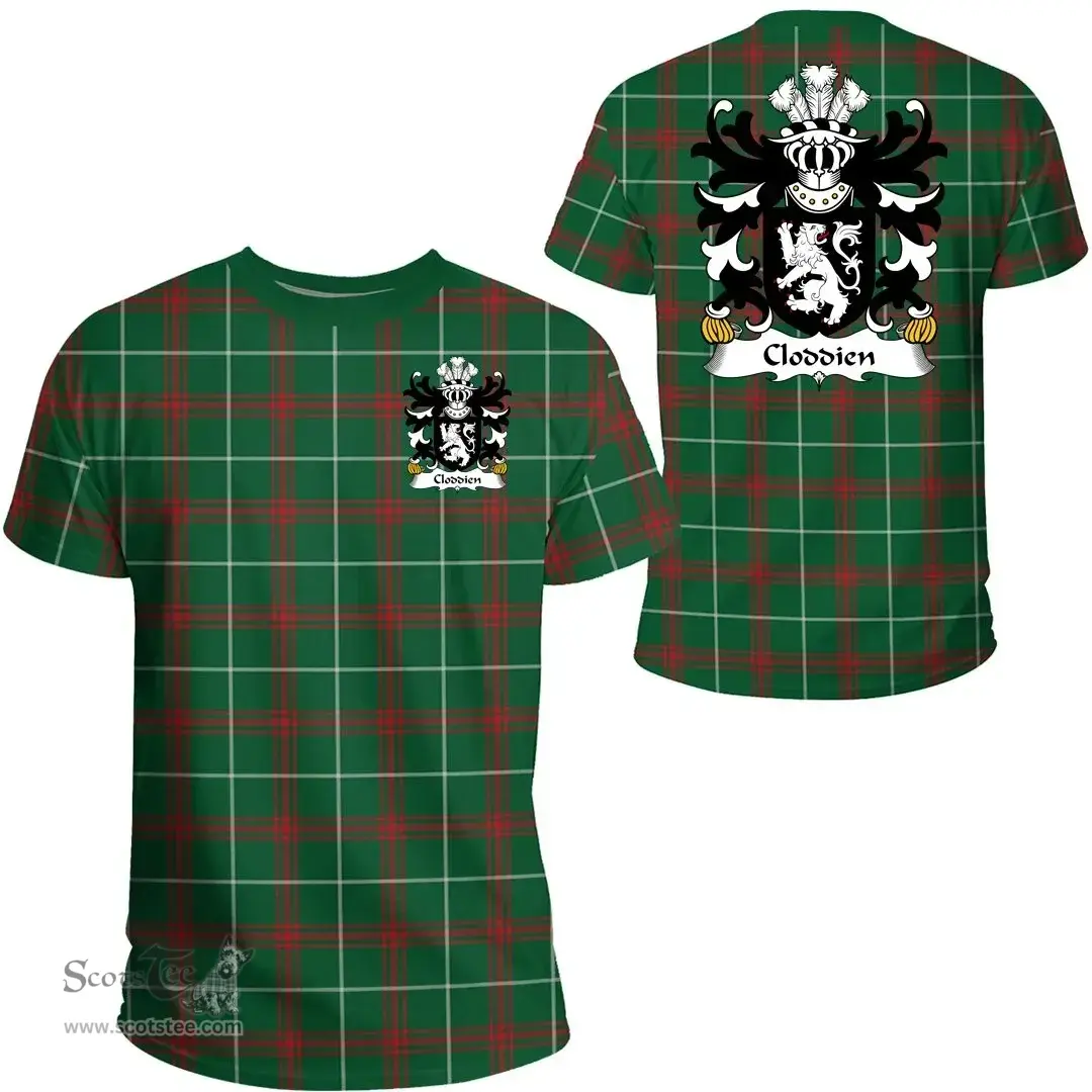ScotsTee Shop Welsh Cloddien (AP GWYBEDYDD) Coat of Arms Family Crest Wales T Shirt Welsh National Tartan T Shirt
