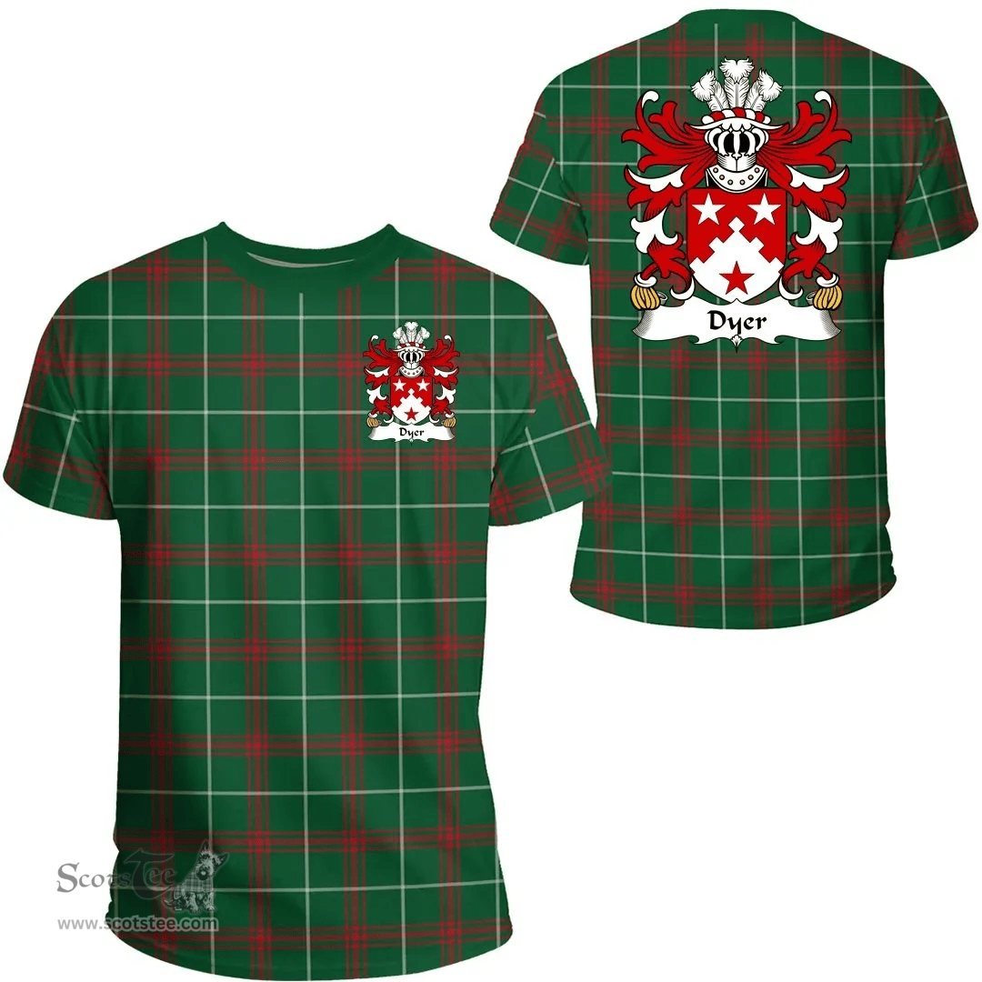 ScotsTee Shop Welsh Dyer (of Haverfordwest, Carmarthenshire) Coat of Arms Family Crest Wales T Shirt Welsh National Tartan T Shirt