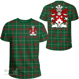 ScotsTee Shop Welsh Dyer (of Haverfordwest, Carmarthenshire) Coat of Arms Family Crest Wales T Shirt Welsh National Tartan T Shirt
