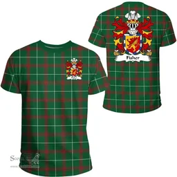 ScotsTee Shop Welsh Fisher (of Carmarthenshire) Coat of Arms Family Crest Wales T Shirt Welsh National Tartan T Shirt