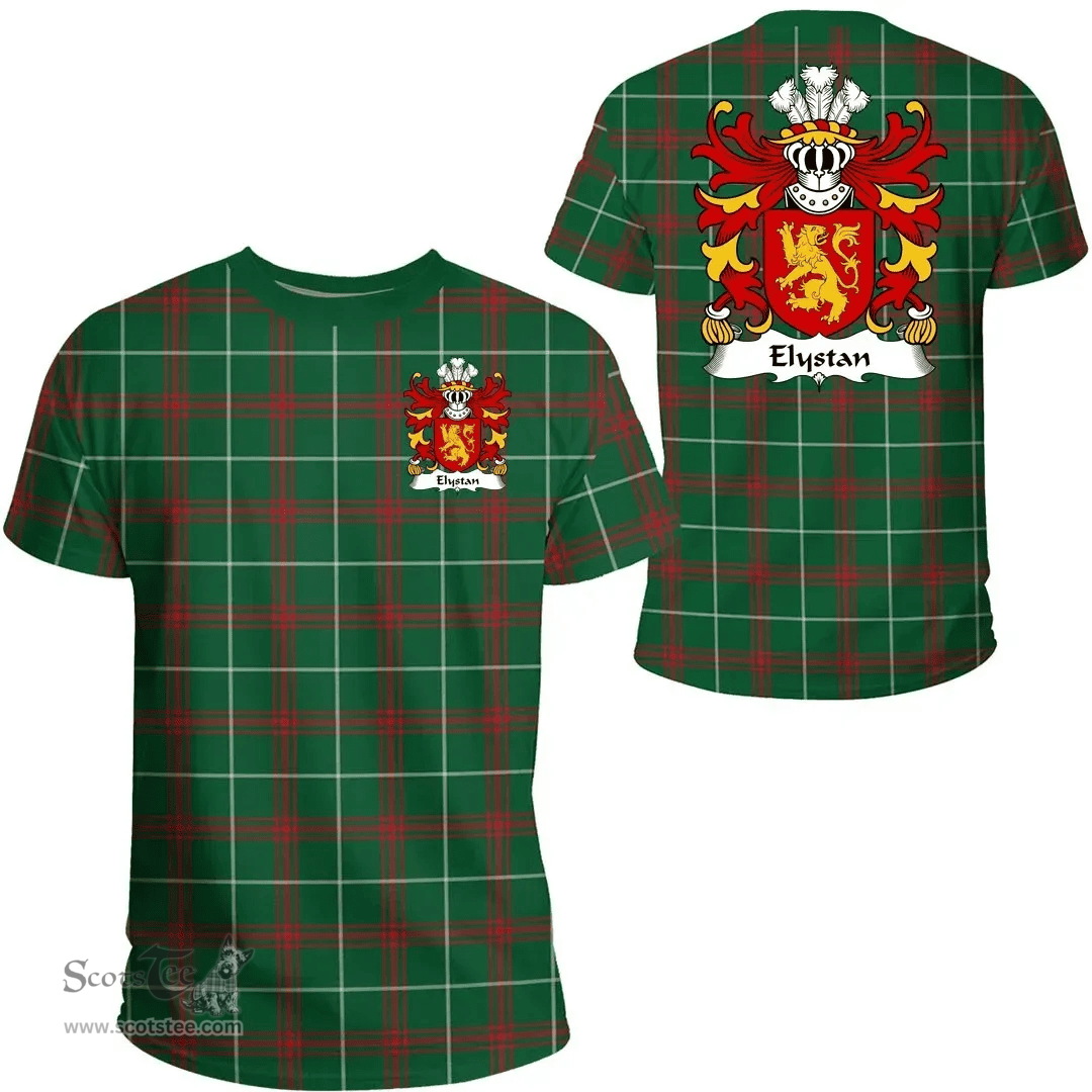 ScotsTee Shop Welsh Elystan (GLODRYDD) Coat of Arms Family Crest Wales T Shirt Welsh National Tartan T Shirt