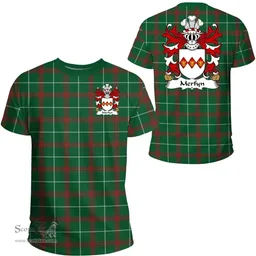 ScotsTee Shop Welsh Merfyn (FRYCH, King of Gwynedd ) Coat of Arms Family Crest Wales T Shirt Welsh National Tartan T Shirt