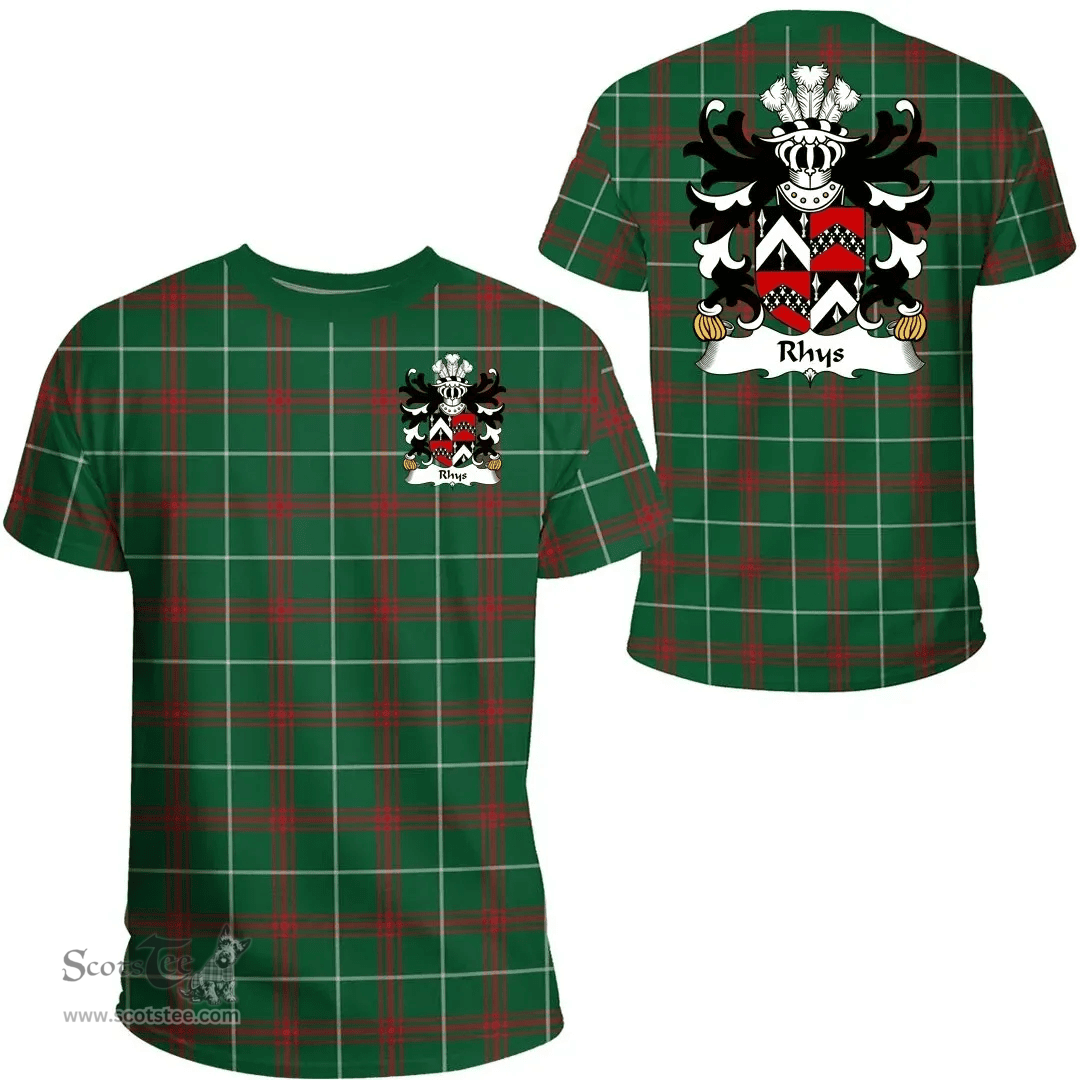 ScotsTee Shop Welsh Rhys (AB EINION SAIS) Coat of Arms Family Crest Wales T Shirt Welsh National Tartan T Shirt