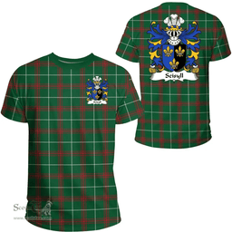 ScotsTee Shop Welsh Seisyll (AP DYFNWAL) Coat of Arms Family Crest Wales T Shirt Welsh National Tartan T Shirt