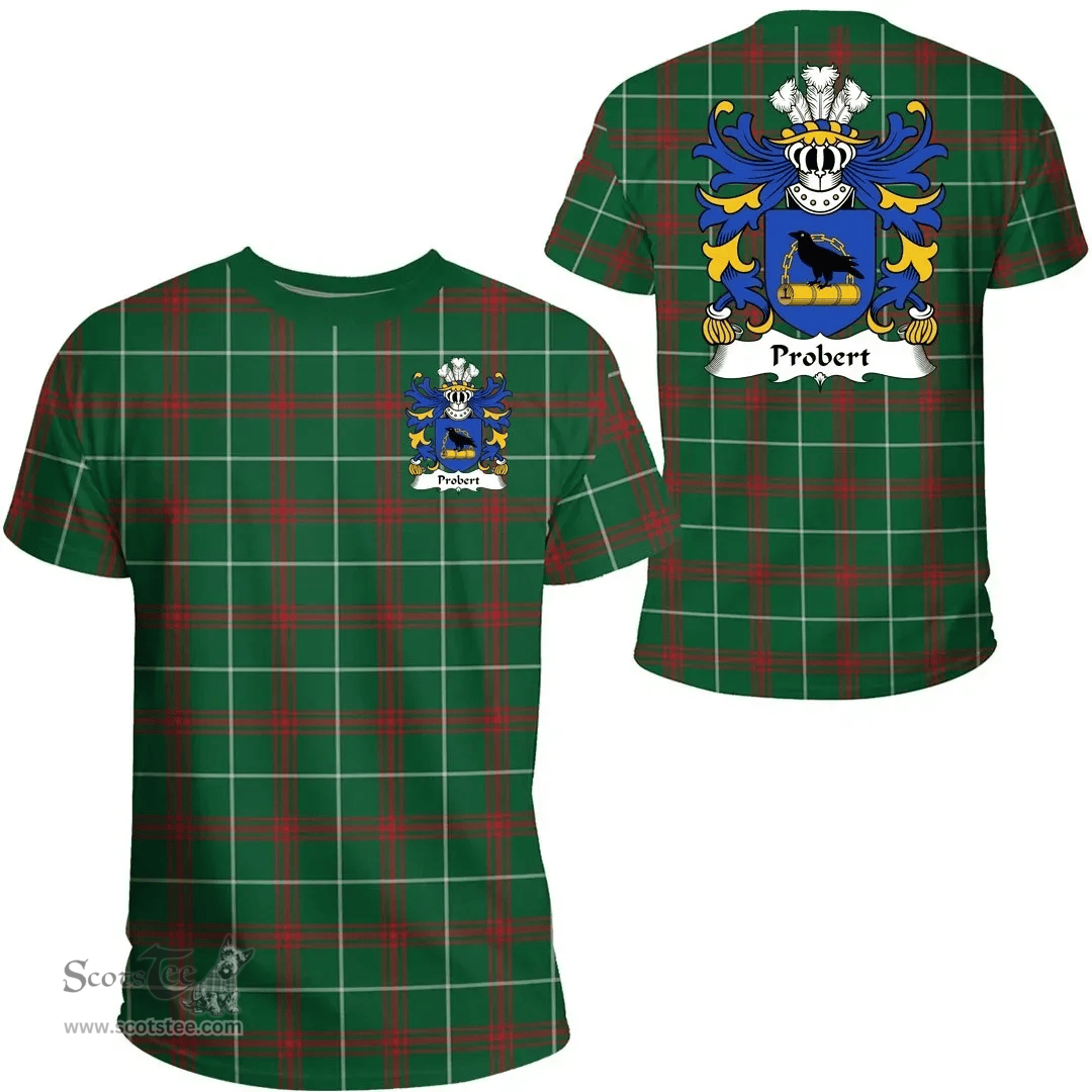 ScotsTee Shop Welsh Probert (of Pant-glas, Tryleg, Monmouthshire) Coat of Arms Family Crest Wales T Shirt Welsh National Tartan T Shirt