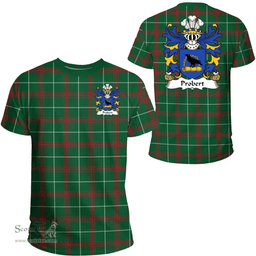 ScotsTee Shop Welsh Probert (of Pant-glas, Tryleg, Monmouthshire) Coat of Arms Family Crest Wales T Shirt Welsh National Tartan T Shirt