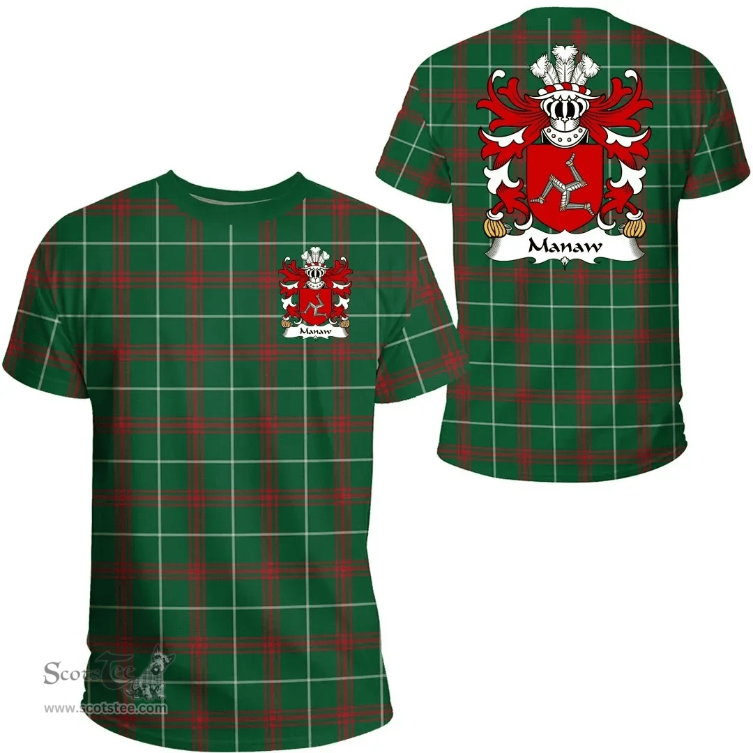 ScotsTee Shop Welsh Manaw (Brenin-King of Man) Coat of Arms Family Crest Wales T Shirt Welsh National Tartan T Shirt