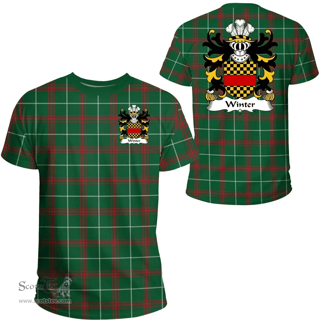 ScotsTee Shop Welsh Winter (of Llan-gain, Carmenthenshire) Coat of Arms Family Crest Wales T Shirt Welsh National Tartan T Shirt