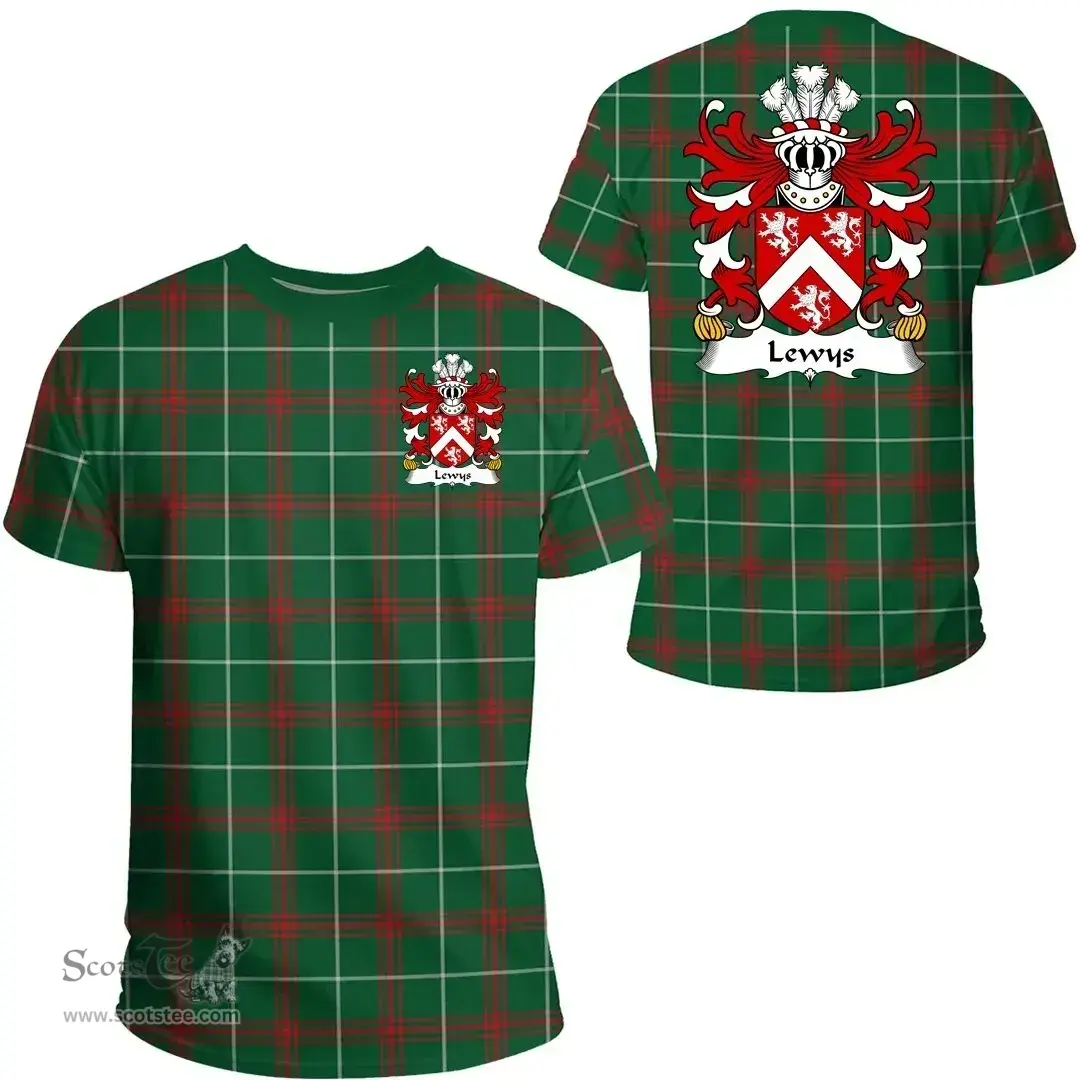 ScotsTee Shop Welsh Lewys (of Bodedern, Llifon, Anglesey) Coat of Arms Family Crest Wales T Shirt Welsh National Tartan T Shirt