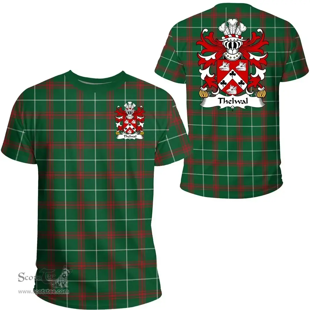 ScotsTee Shop Welsh Thelwal (of Plas-y-ward, Denbighshire) Coat of Arms Family Crest Wales T Shirt Welsh National Tartan T Shirt