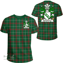ScotsTee Shop Welsh Myddleton (of Gwenynog, Denbighshire) Coat of Arms Family Crest Wales T Shirt Welsh National Tartan T Shirt