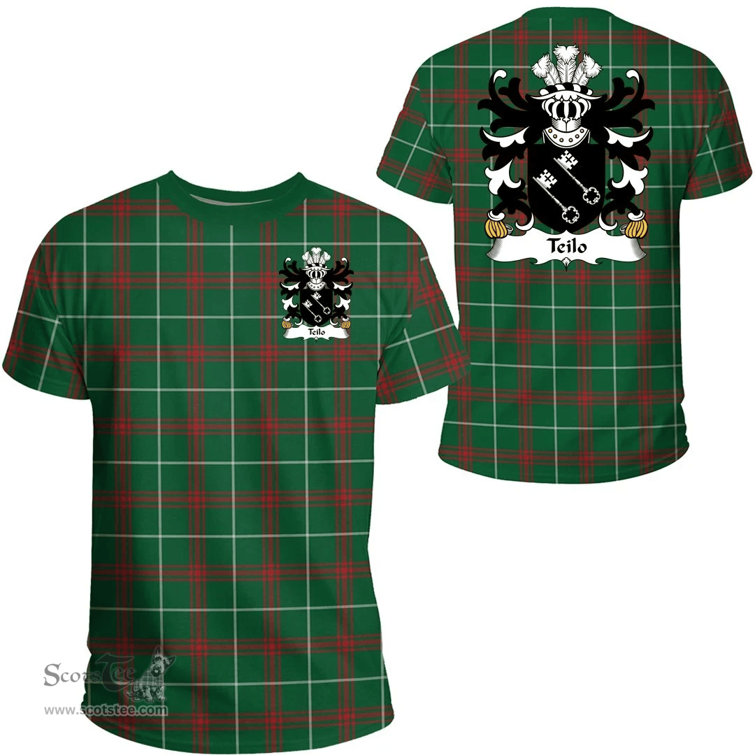 ScotsTee Shop Welsh Teilo (SANT, St. Teilo) Coat of Arms Family Crest Wales T Shirt Welsh National Tartan T Shirt