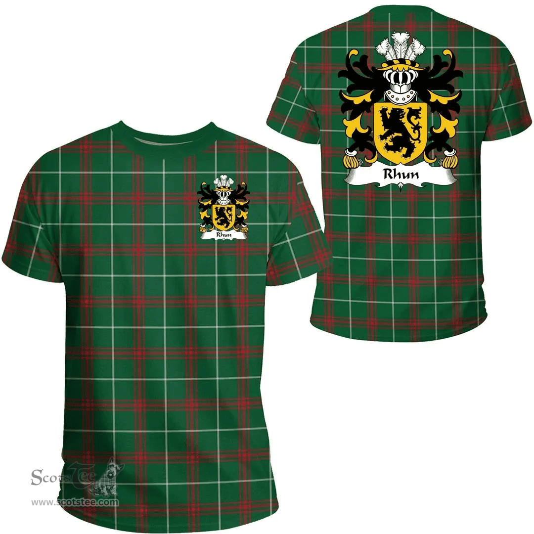 ScotsTee Shop Welsh Rhun (AP GRONWY) Coat of Arms Family Crest Wales T Shirt Welsh National Tartan T Shirt