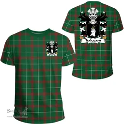 ScotsTee Shop Welsh Trahaearn (AB EINION) Coat of Arms Family Crest Wales T Shirt Welsh National Tartan T Shirt