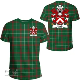 ScotsTee Shop Welsh Herle (of Pembrokeshire) Coat of Arms Family Crest Wales T Shirt Welsh National Tartan T Shirt