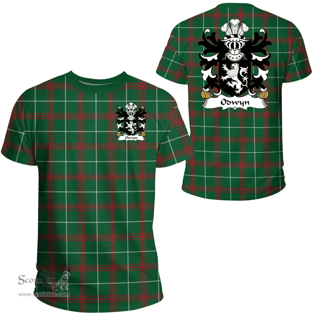 ScotsTee Shop Welsh Odwyn (AP TEITHWALCH, Lord of Ceredigion) Coat of Arms Family Crest Wales T Shirt Welsh National Tartan T Shirt