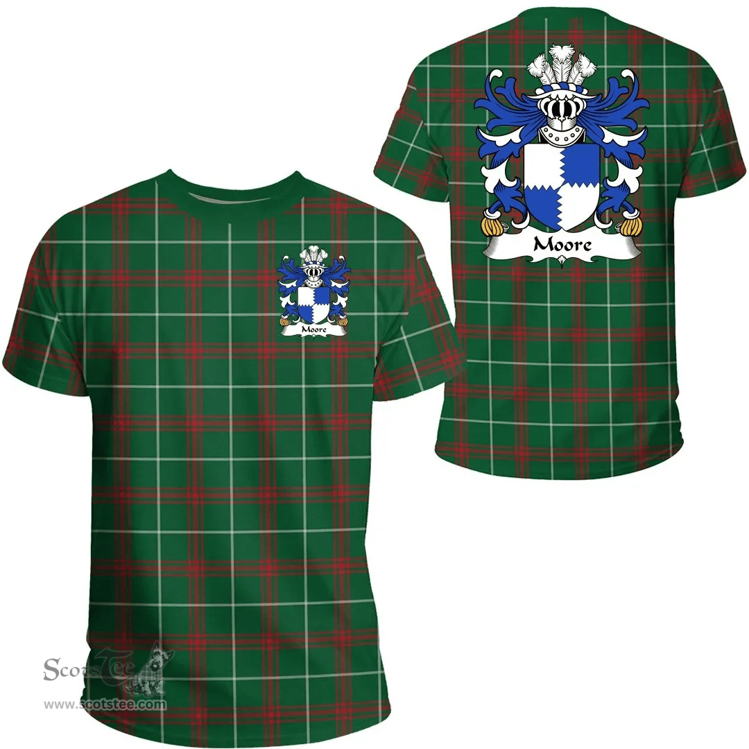 ScotsTee Shop Welsh Moore (lords of Crick, Monmouthshire) Coat of Arms Family Crest Wales T Shirt Welsh National Tartan T Shirt