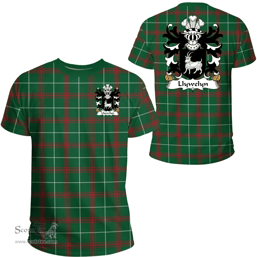 ScotsTee Shop Welsh Llywelyn (AB EINION AP CELYNIN) Coat of Arms Family Crest Wales T Shirt Welsh National Tartan T Shirt