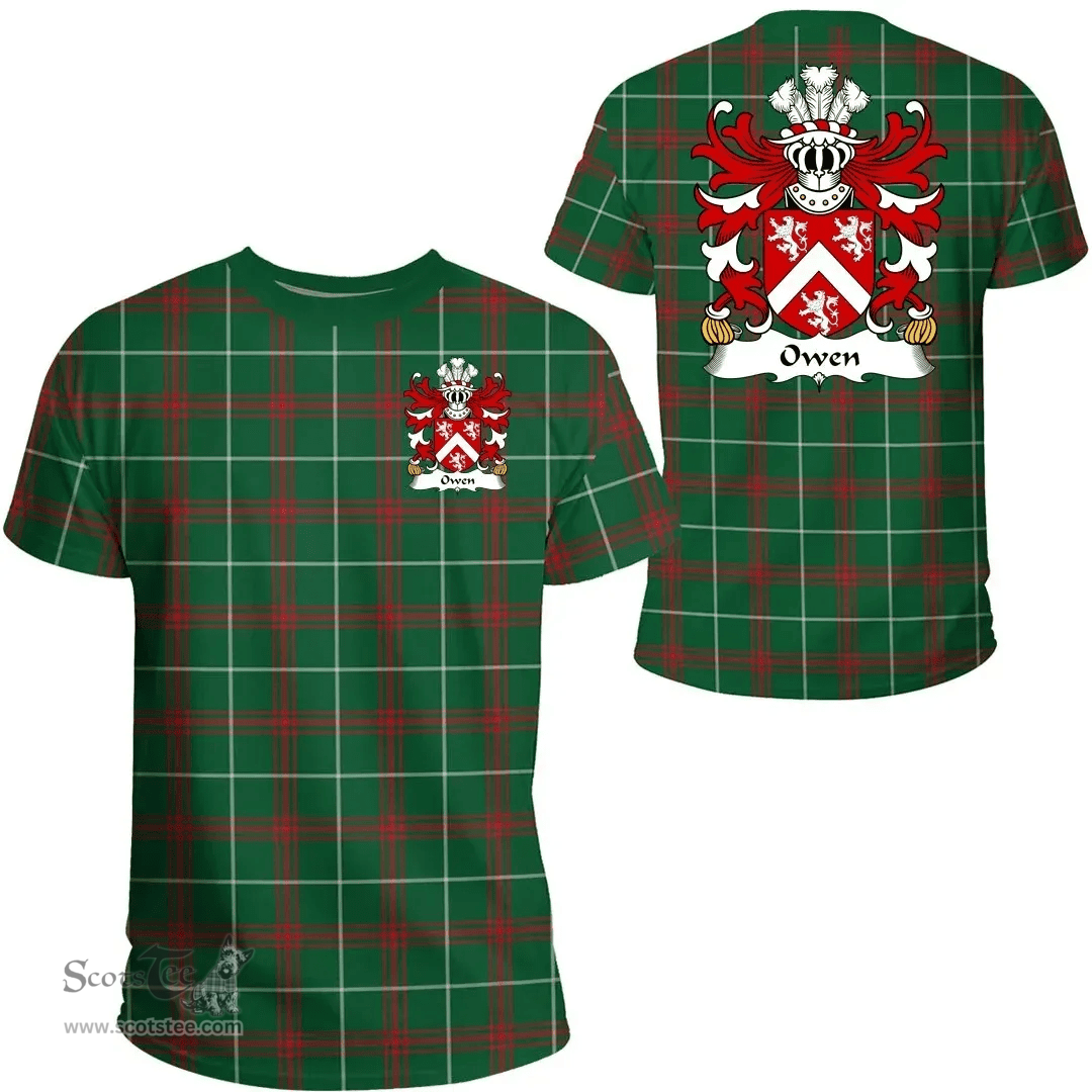ScotsTee Shop Welsh Owen (of Caer-Fryn, Anglesey) Coat of Arms Family Crest Wales T Shirt Welsh National Tartan T Shirt
