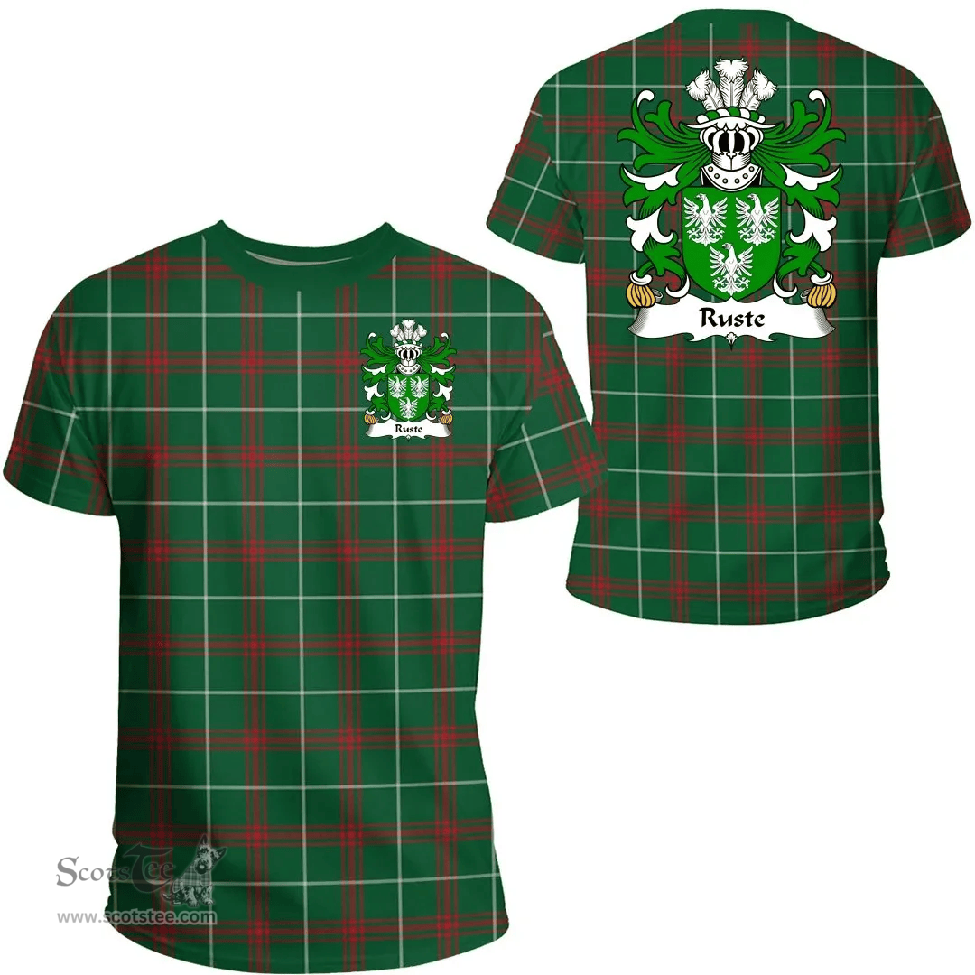 ScotsTee Shop Welsh Ruste (of Abergwili, Carmarthenshire) Coat of Arms Family Crest Wales T Shirt Welsh National Tartan T Shirt