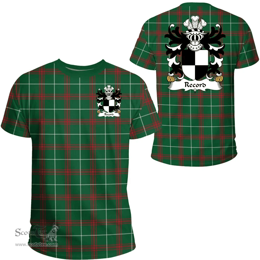 ScotsTee Shop Welsh Record (of Tenby, Pembrokeshire) Coat of Arms Family Crest Wales T Shirt Welsh National Tartan T Shirt